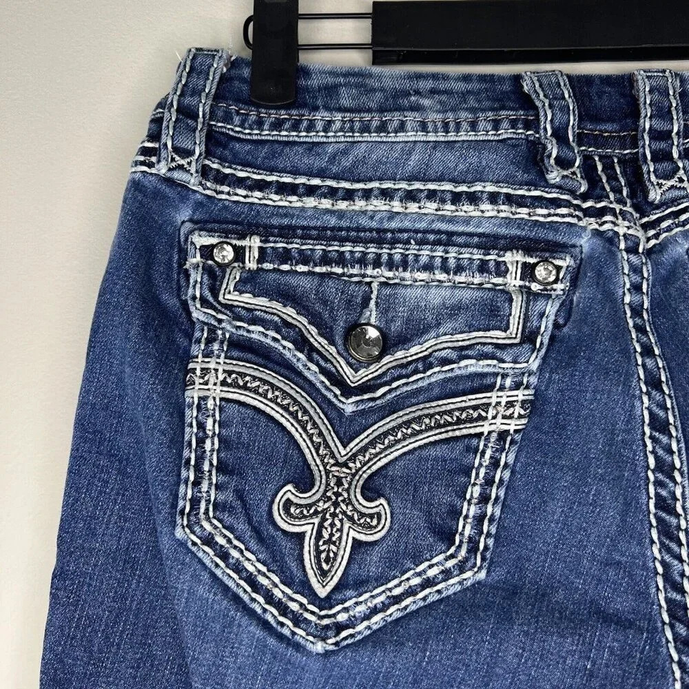 Rock Revival Clover Capri Jeans Size 28 Distressed Jewels - Picture 7 of 13